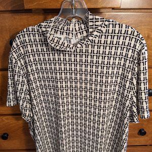 Anne Klein XXL knit mock neck, short-sleeved top.  Cream and black print.